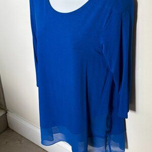 Vince Camuto Blue, Long Sleeve, Scoop Neck Tunic with Sheer Bottom, Size S
